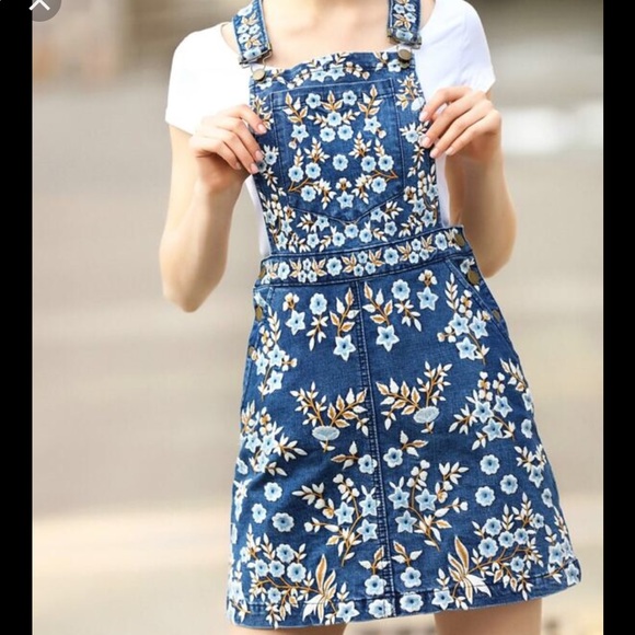 Blue Strap Flower Embroidered Denim Dress - Picture 1 of 1